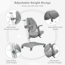 Load image into Gallery viewer, Kids Adjustable Height Depth Study Desk Chair with Sit-Brake Casters-Gray
