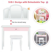 Load image into Gallery viewer, Kids Princess Make Up Dressing Table with Tri-folding Mirror &amp; Chair-White
