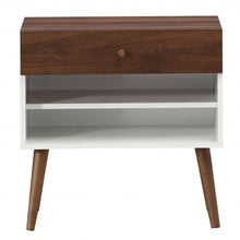 Load image into Gallery viewer, Nightstand End Side Table Drawer Storage Shelf Mid-Century Rubber Wood Leg
