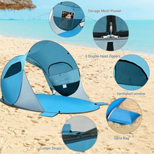 Load image into Gallery viewer, Pop Up Beach Tent Anti-UV UPF 50+ Portable Sun Shelter for 3-4 Person-Blue
