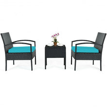 Load image into Gallery viewer, 3 Pieces Outdoor Rattan Patio Conversation Set with Seat Cushions-Turquoise
