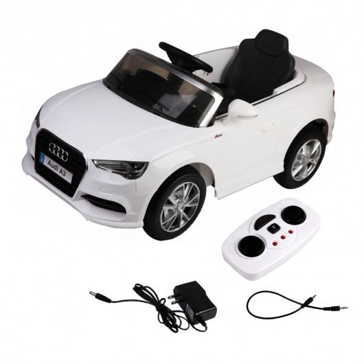 12 V Audi A3 Kids Ride on Car with RC + LED Light + Music-White