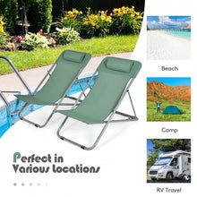 Load image into Gallery viewer, Portable Beach Chair Set of 2 with Headrest -Green
