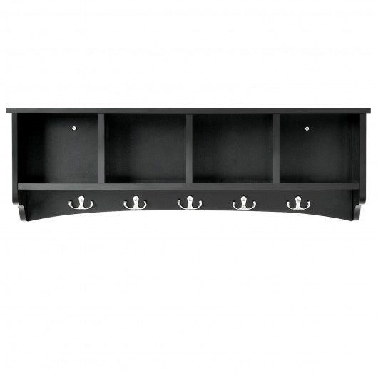 Hanging Entryway Shelf Coat Rack Wall Mounted Storage Cabinets-Black