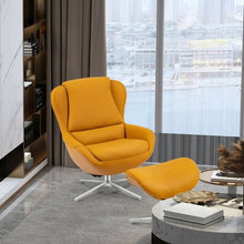 Load image into Gallery viewer, Swivel Top Grain Leather Lounge Armchair Rocking Chair with Ottoman-Yellow
