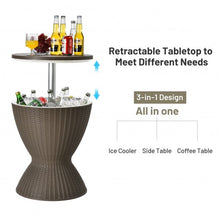 Load image into Gallery viewer, 3 in 1 8 Gallon Patio Rattan Cooler Bar Table with Adjust Ice Bucket-Brown
