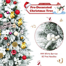 Load image into Gallery viewer, 8 Feet Snow Flocked Christmas Pencil Tree with Berries and Poinsettia Flowers
