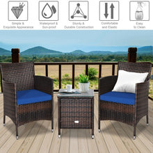 Load image into Gallery viewer, 3 Pcs Patio Furniture Set Outdoor Wicker Rattan Set-Navy
