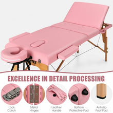 Load image into Gallery viewer, 3 Fold 84&quot; L Portable Adjustable Massage Table with Carry Case-Pink
