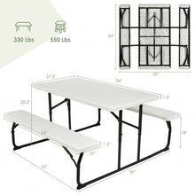 Load image into Gallery viewer, Indoor and Outdoor Folding Picnic Table Bench Set with Wood-like Texture-White
