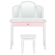 Load image into Gallery viewer, Kids Princess Make Up Dressing Table with Tri-folding Mirror &amp; Chair-White
