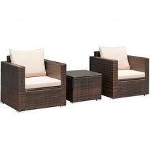 Load image into Gallery viewer, 3 Pcs Patio Conversation Rattan Furniture Set with Cushion
