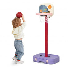 Load image into Gallery viewer, 2 in 1 Kids Basketball Hoop Stand with Ring Toss and Storage Box-Purple
