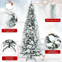 Load image into Gallery viewer, 8 Feet Snow Flocked Christmas Pencil Tree with Berries and Poinsettia Flowers
