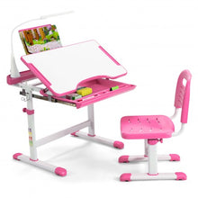 Load image into Gallery viewer, Height Adjustable Kids Study Table and Chair Set with Bookstand-Pink
