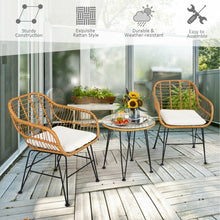 Load image into Gallery viewer, 3Pcs Rattan Furniture Set with Cushioned Chair Table-White
