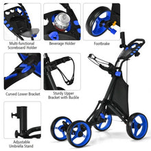 Load image into Gallery viewer, Lightweight Foldable Collapsible 4 Wheels Golf Push Cart-Blue
