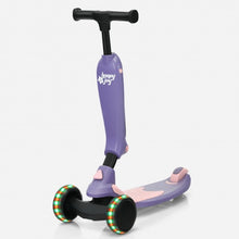 Load image into Gallery viewer, 2 in 1 Kids Kick Scooter with Flash Wheels for Girls Boys from 1.5 to 6 Years Old-Purple
