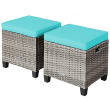 Load image into Gallery viewer, 2PCS Patio Rattan Wicker Ottoman Seat with Removable Cushions Without Blower-Turquoise
