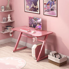 Load image into Gallery viewer, 47&quot; Z-Shaped Computer Table with Cup Holder Headphone Hook-Pink
