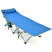 Load image into Gallery viewer, Folding Camping Cot with Side Storage Pocket Detachable Headrest-Blue
