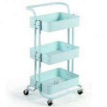 Load image into Gallery viewer, 3-Tier Metal Rolling Storage Cart Trolley 2 Brakes with Handle-Green
