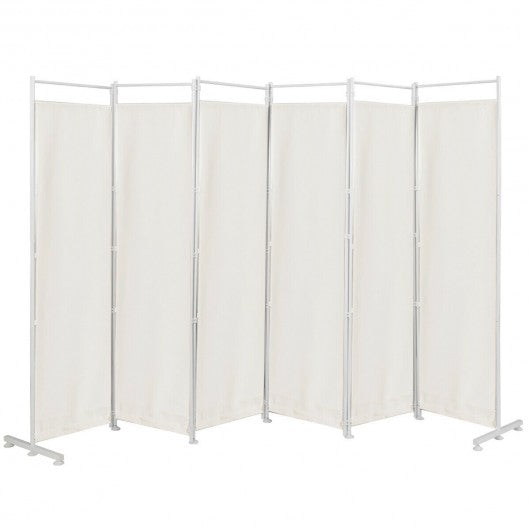 6-Panel Room Divider Folding Privacy Screen -White