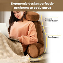 Load image into Gallery viewer, Reading Pillow TV Bed Rest Memory Foam with Arms Rests Neck Roll Back Support-Brown
