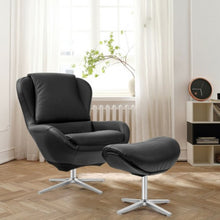 Load image into Gallery viewer, Swivel Top Grain Leather Lounge Armchair Rocking Chair with Ottoman-Black
