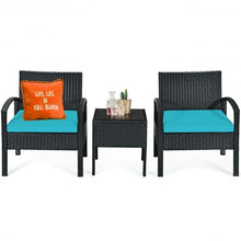 Load image into Gallery viewer, 3 Pieces Outdoor Rattan Patio Conversation Set with Seat Cushions-Turquoise
