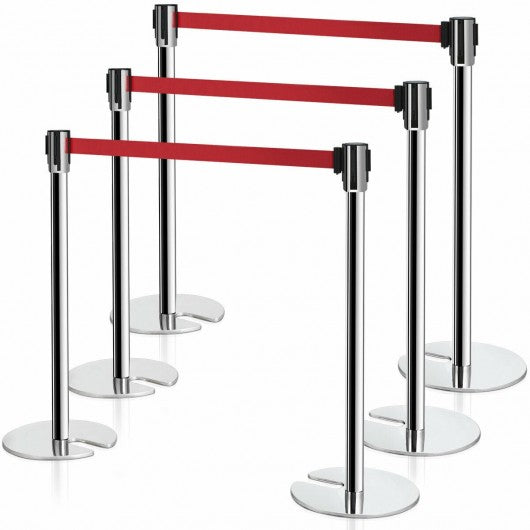 6 pcs Silver Stanchion Posts Retractable Belt Crowd Control Barrier