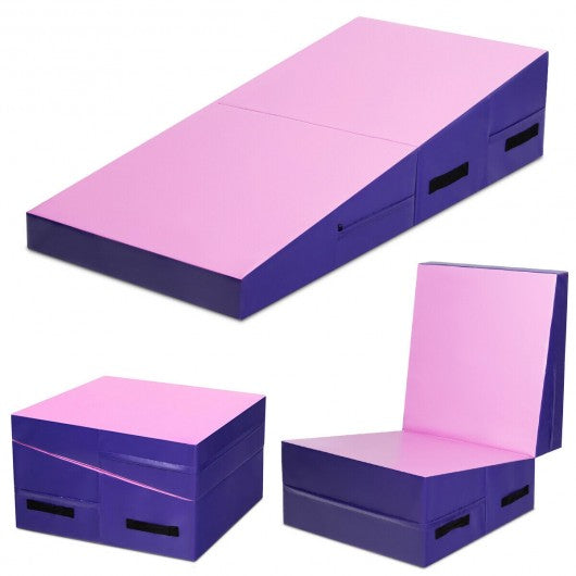 Folding Incline Tumbling Wedge Gymnastics Mat-Pink