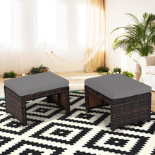 Load image into Gallery viewer, 2 Pieces Cushioned Patio Rattan Ottoman Foot Rest-Gray
