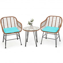 Load image into Gallery viewer, 3 Pcs Patio Rattan Bistro Set with Cushion-Turquoise
