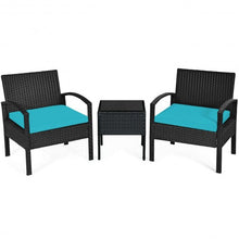 Load image into Gallery viewer, 3 Pieces Outdoor Rattan Patio Conversation Set with Seat Cushions-Turquoise
