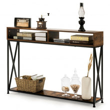 Load image into Gallery viewer, Console Table with Open Shelf and Storage Compartments Steel Frame-Brown
