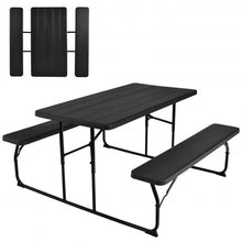 Load image into Gallery viewer, Indoor and Outdoor Folding Picnic Table Bench Set with Wood-like Texture-Black
