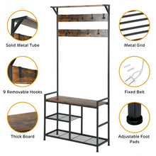 Load image into Gallery viewer, 3-In-1 Industrial Coat Rack Shoe Bench
