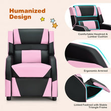 Load image into Gallery viewer, Kids Youth PU Leather Gaming Sofa Recliner with Headrest and Footrest-Pink
