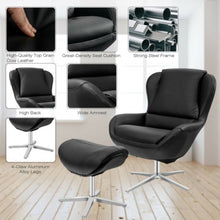 Load image into Gallery viewer, Swivel Top Grain Leather Lounge Armchair Rocking Chair with Ottoman-Black
