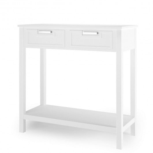 2 Drawers Accent Console Entryway Storage Shelf-White