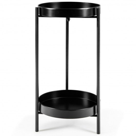 2 Tier Mid Century Modern Metal Plant Stand-Black