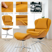 Load image into Gallery viewer, Swivel Top Grain Leather Lounge Armchair Rocking Chair with Ottoman-Yellow
