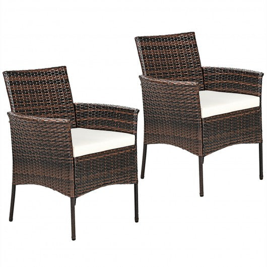 2 Pieces Rattan Arm Dining Chair Cushioned Sofa Furniture Patio