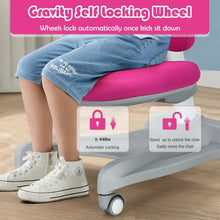 Load image into Gallery viewer, Adjustable Height Student Chair with Sit-Brake Casters and Lumbar Support for Home and School-Pink
