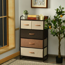 Load image into Gallery viewer, 4-Tier Organizer Tower Steel Frame Wooden Top Storage with 5-Drawer Dresser
