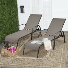 Load image into Gallery viewer, 2 Pcs Outdoor Patio Lounge Chair Chaise Fabric with Adjustable Reclining Armrest-Brown
