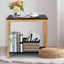 Load image into Gallery viewer, Bamboo Side Table 2-Tier Sofa End Console Table with Storage Shelf Felt Pad for Bedroom
