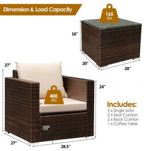 Load image into Gallery viewer, 3 Pcs Patio Conversation Rattan Furniture Set with Cushion
