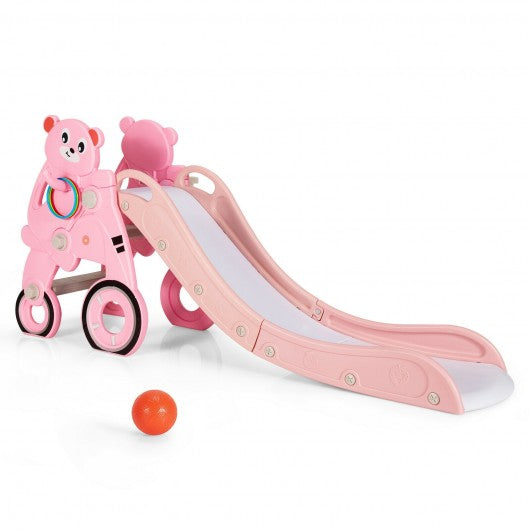 4 in 1 Foldable Baby Slide Toddler Climber Slide PlaySet with Ball-Pink